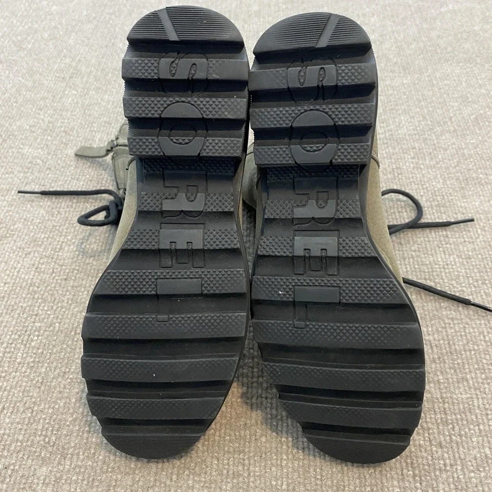 Sorel Olive Lace-Up Leather Combat Boots with Black Elastic Panels